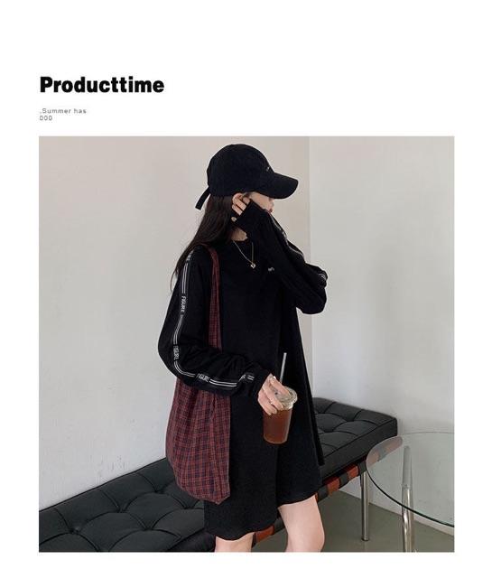 Đầm thun viền chữ cá tính FEARY ulzzang kèm belt mẫu thu đông 2020