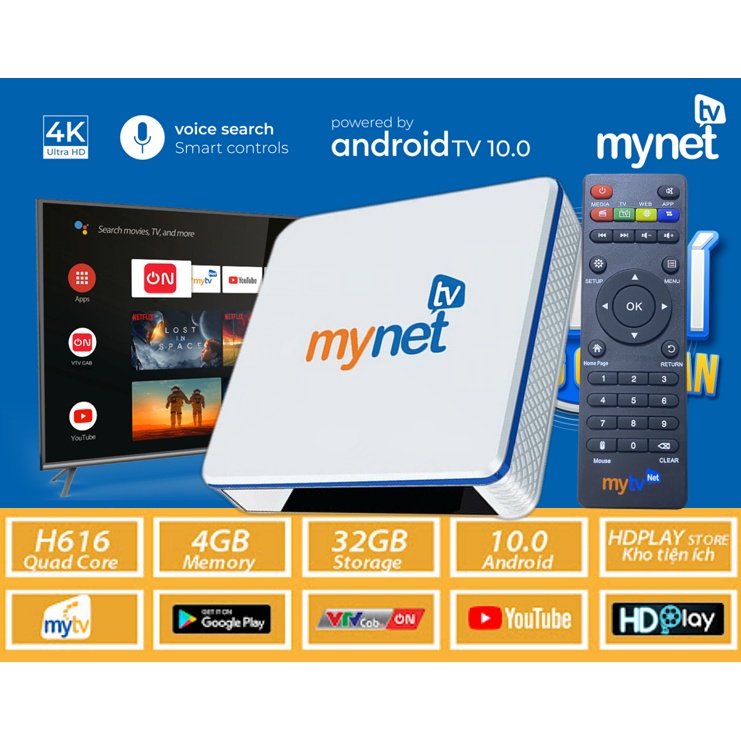 Android MyTV Net 4H Ram 4GB Rom 32GB New 2022 - Tích hợp điều khiển giọng nói, Android 10.0 cấu hình mạnh mẽ - Hàng chính hãng