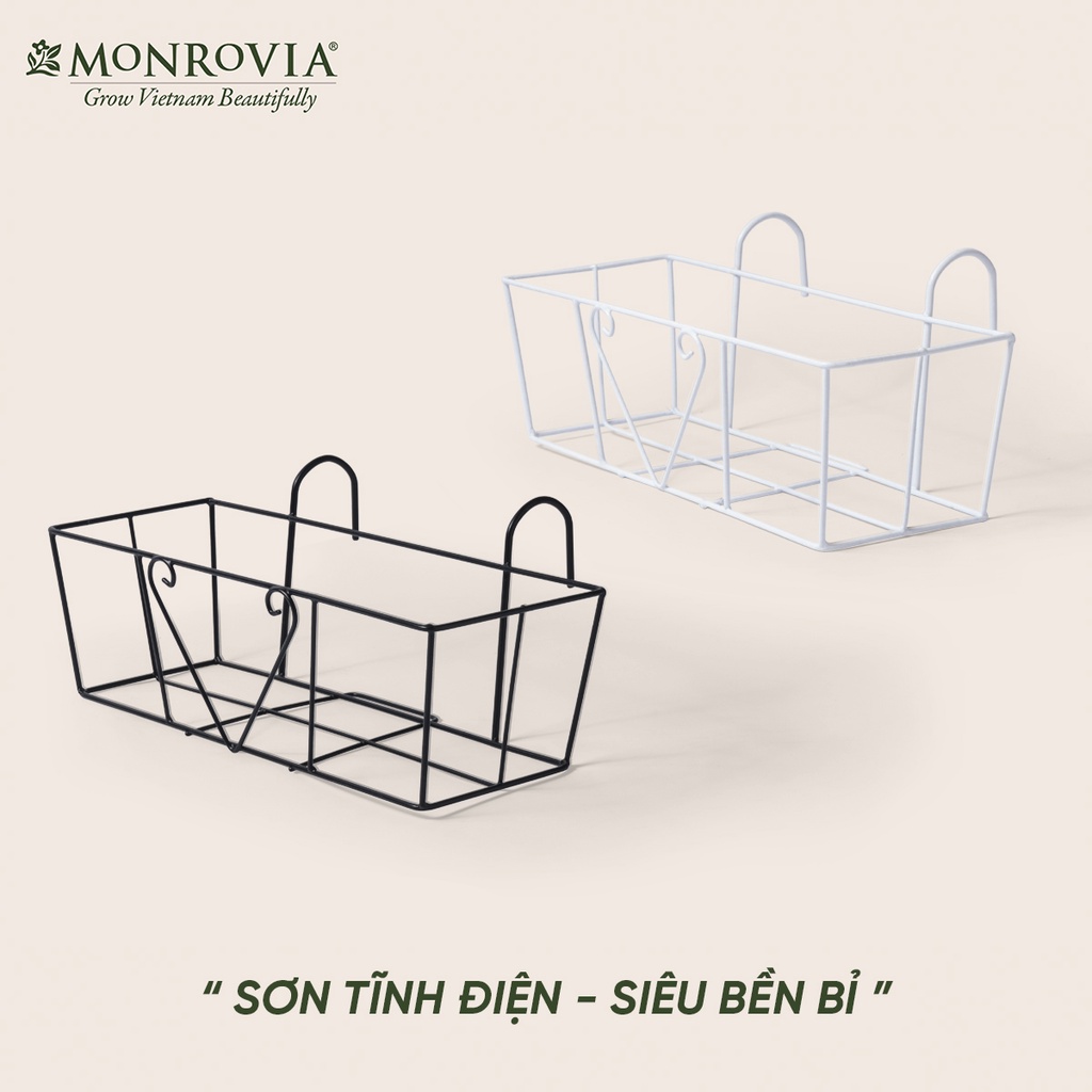 Bộ chậu trồng cây chữ nhật kèm giỏ treo Monrovia, chậu trồng hoa, cây cảnh, chậu treo ban công, treo tường, siêu bền bỉ