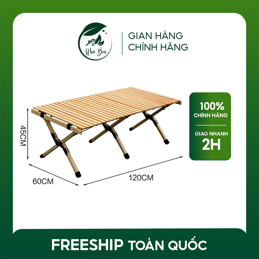 Bàn cuộn vân gỗ xếp gọn 1m2 cắm trại du lịch phượt câu cá