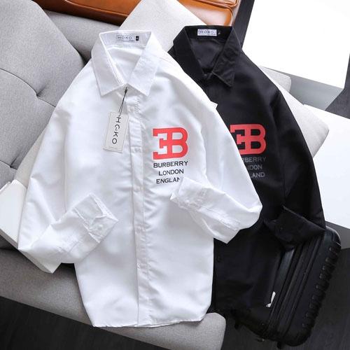 Áo sơ mi in thêu tay dài in chữ tb