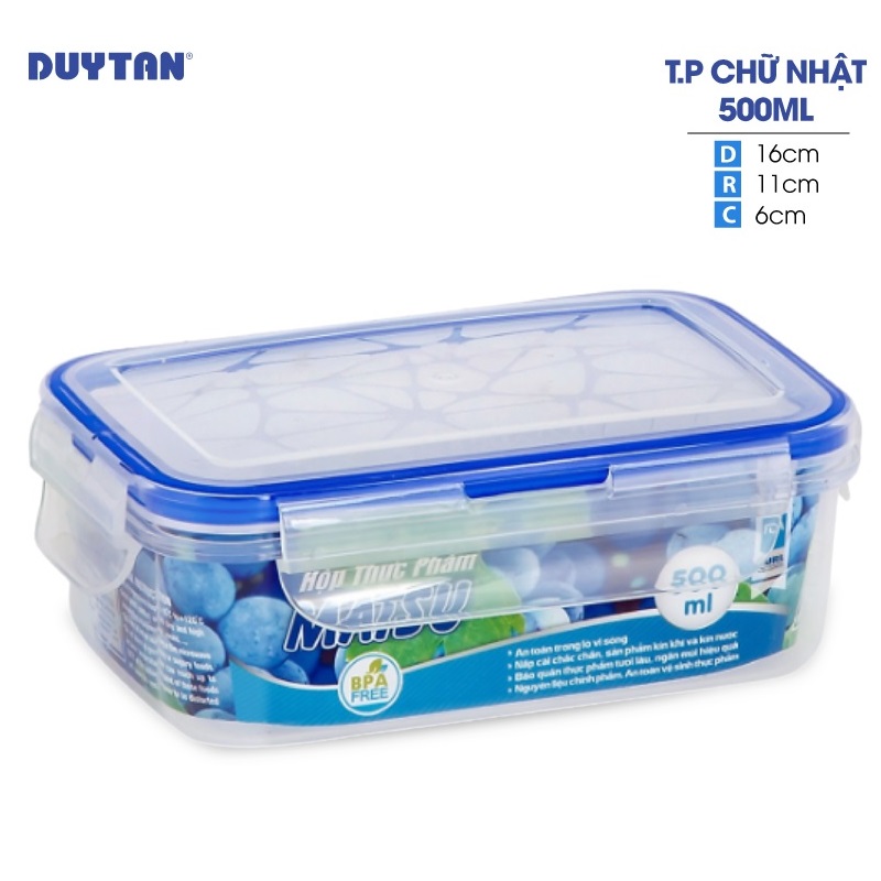 Hộp đựng thực phẩm chữ nhật nhựa Duy Tân Matsu 500ml (16 x 11 x 6 cm) - 03178 - Hàng chính hãng