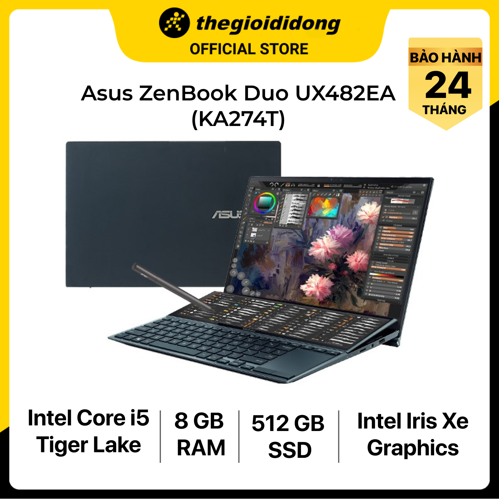 Laptop Asus UX482EA i5 1135G7/8GB/512GB/14&quot;F/Touch/Pen/Túi/Stand/Win10/(KA274T)/Xanh - Hàng chính hãng