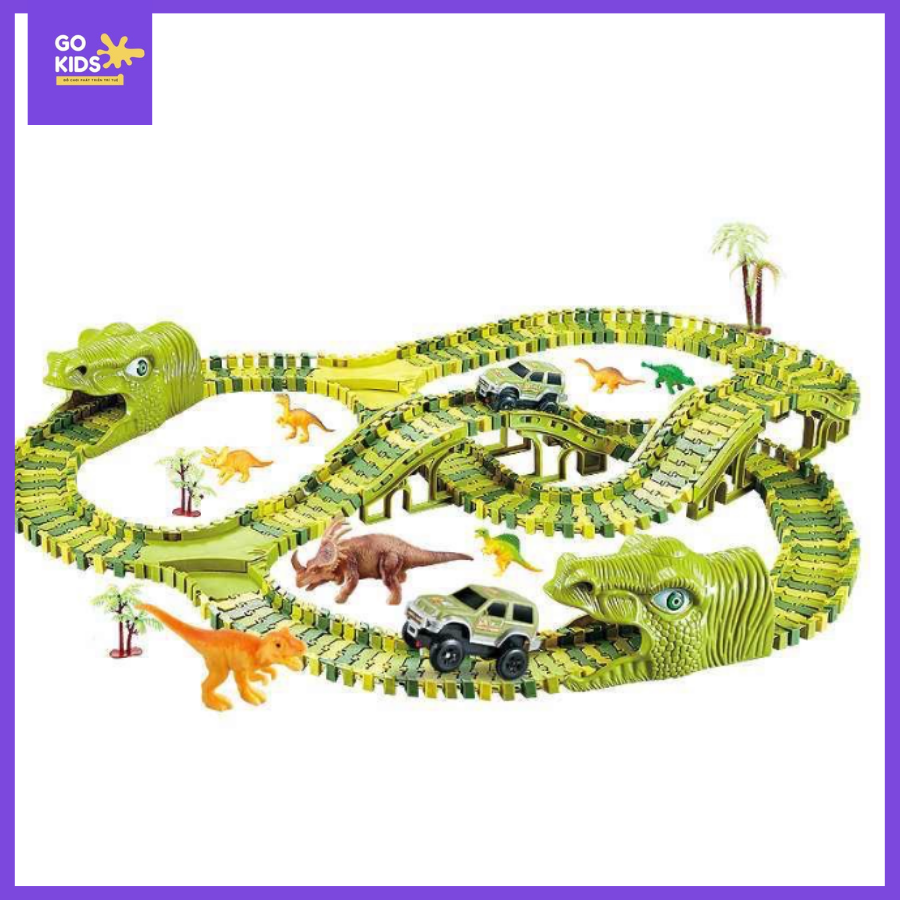 Bộ đồ chơi lắp ráp đường đua ô tô khủng long cỡ lớn 240 chi tiết