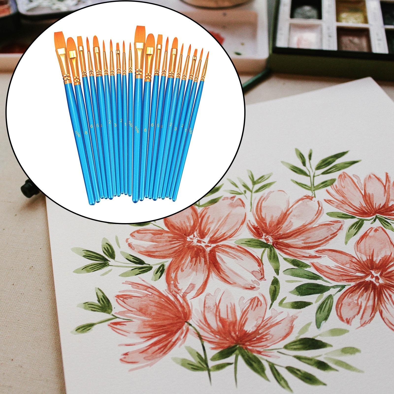 20x Paint Brush Pen Set Paintbrush Portable Professional Nylon Hair Flat Watercolor Oil Painting Brush Pen for Oil Body Face Painting Adults