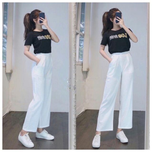 Quần culottes đũi ống rộng khoá thật dáng dài ống suông siêu Hot_N009