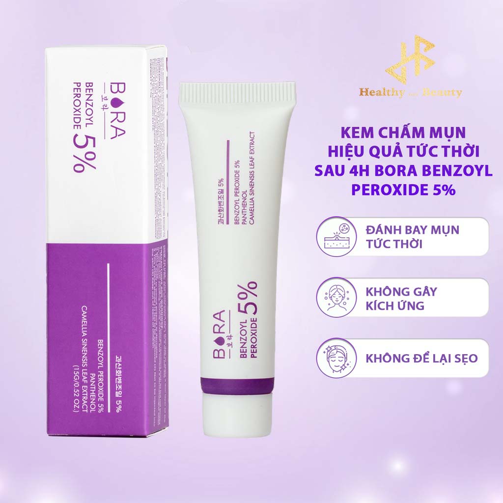 Gel chấm mụn Bora Benzoyl Peroxide 5% hoạt động mạnh mẽ tuýp 15gram