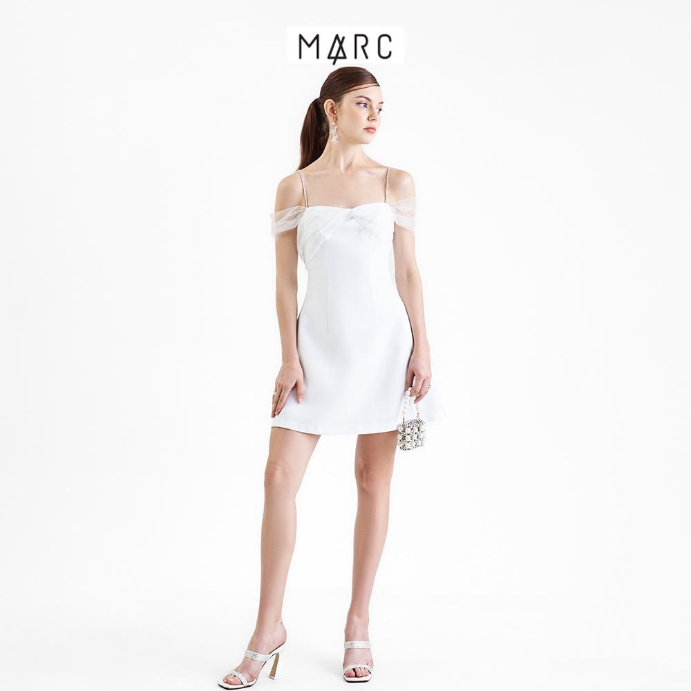 Đầm 2 dây nữ MARC FASHION đính đá trễ vai xoắn ngực phối lưới FALH102122