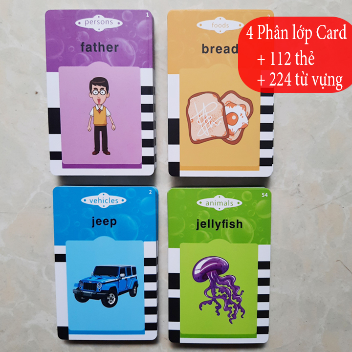 Máy đọc thẻ từ vựng tiếng anh cho bé tập học - Thẻ học thông minh flashcard nhiều chủ đề 112 thẻ 224 từ - Quà tặng sinh nhật cho bé