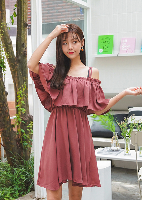Đầm Hai Dây Viền Diềm Romantic Freesize
