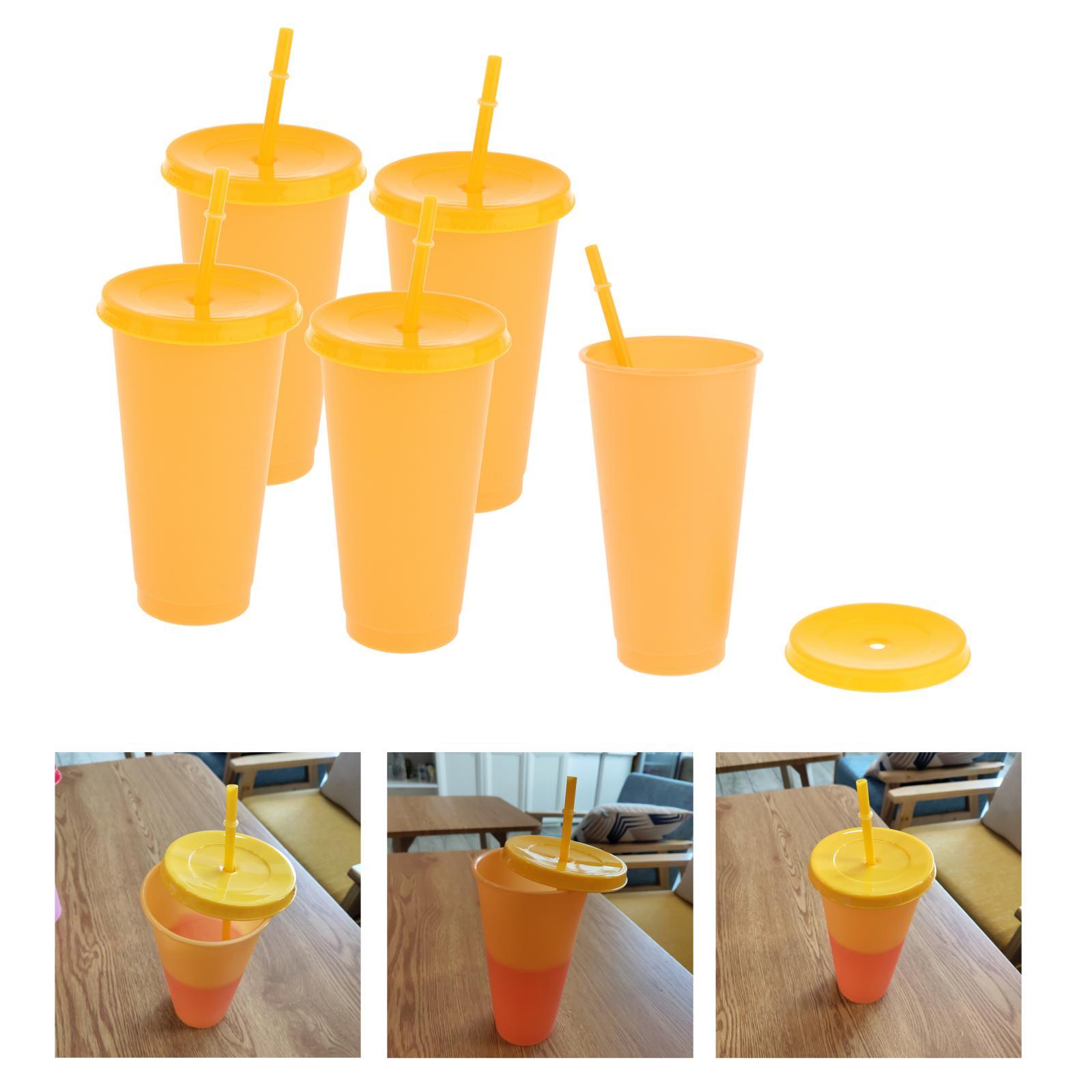 Color Changing Cups with Lids and Straws for Adults - 5 Reusable Tumblers with Lids and Straws in Bright Colors, Plastic Iced Coffee Cup