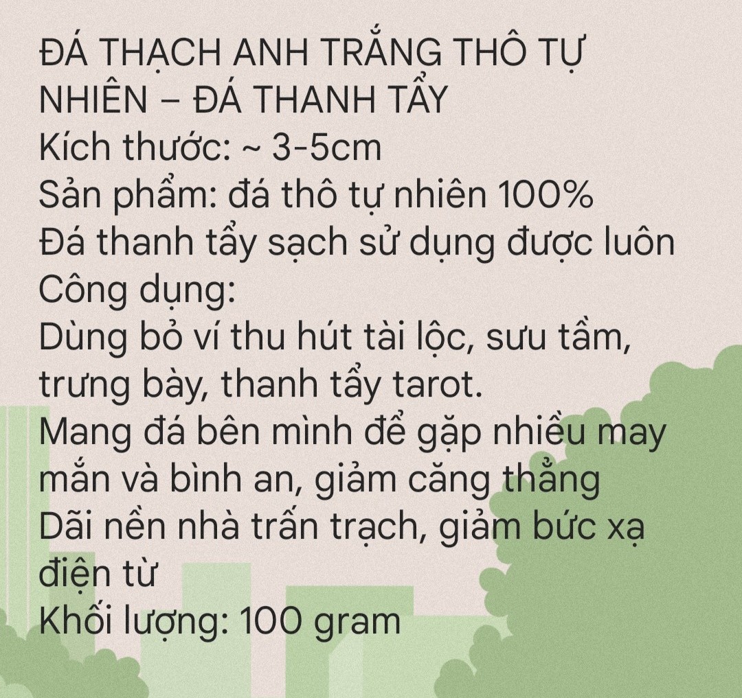 100 gr Thạch Anh Trắng Thô Tự Nhiên - Đá Thanh Tẩy