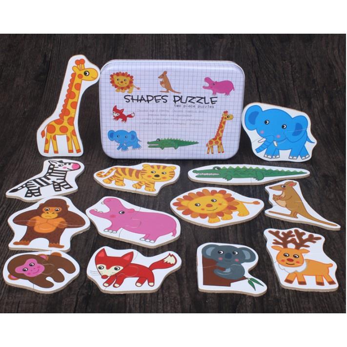 Đồ Chơi Ghép Hình Puzzle 2 Mảnh Phát Triển Sớm Cho Bé - Hộp Sắt Nhiều Chủ Đề Tự Chọn - DC262