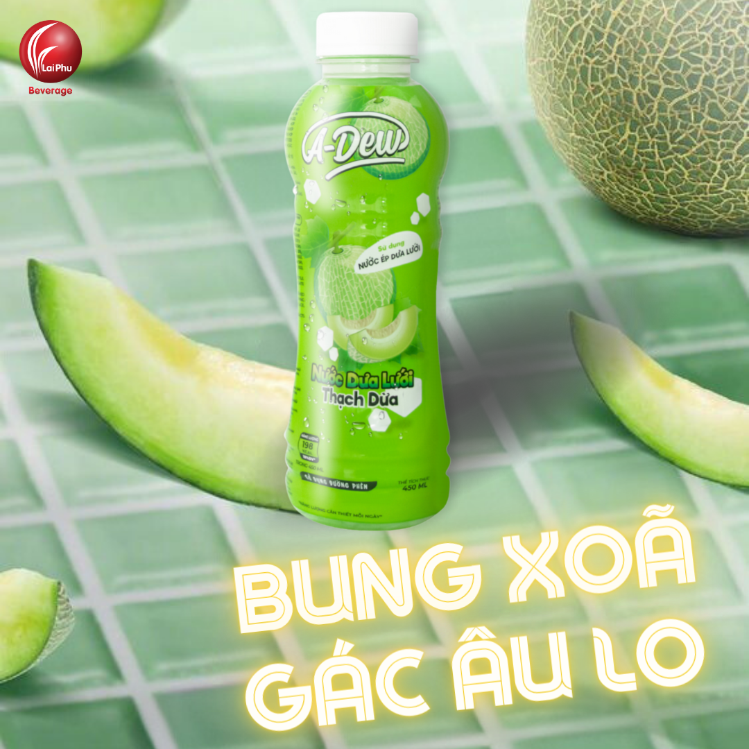 Nước Dưa Lưới Thạch Dừa A Dew Chai 450ml - Thùng 24 Chai