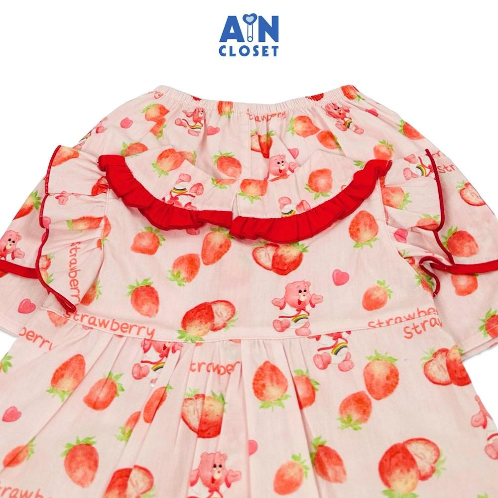 Bộ quần áo Ngắn bé gái họa tiết Dâu Đào Đỏ cotton - AICDBGR7BPQS - AIN Closet