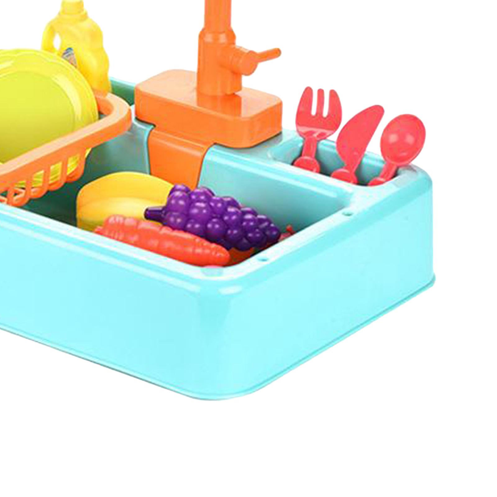 Play Sink Toys, Electric Dishwasher Playing Toy with Running Water,Pretend Play Kitchen Toys Set,with Playfood and Working Faucet,Pretend Role Play
