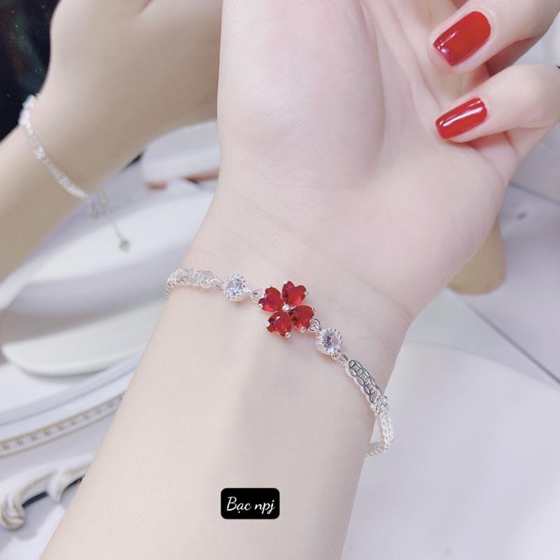 Lắc tay 4 lá đính đá màu sắc , vòng tay nữ Bạc xinh - Bạc npj