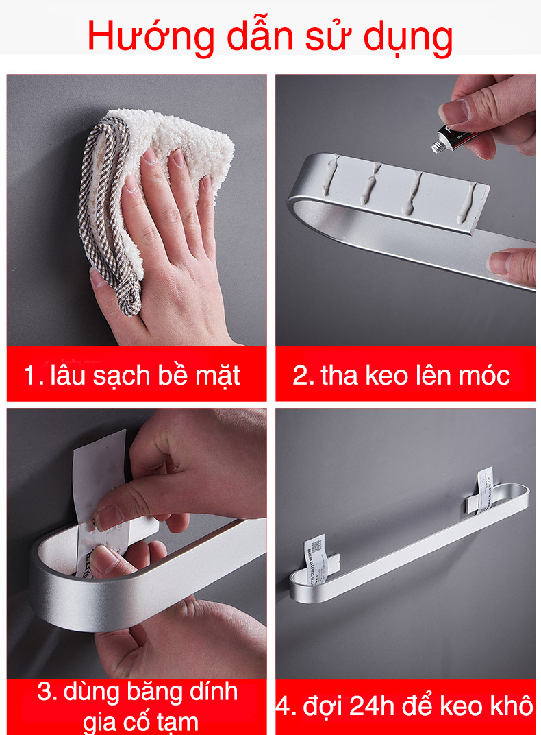 Hình ảnh Thanh treo khăn tắm, quần áo HOBBY KN1 nhôm sơn tĩnh điện dán gạch men - có 2 kích thước- 2 màu - kèm keo dán