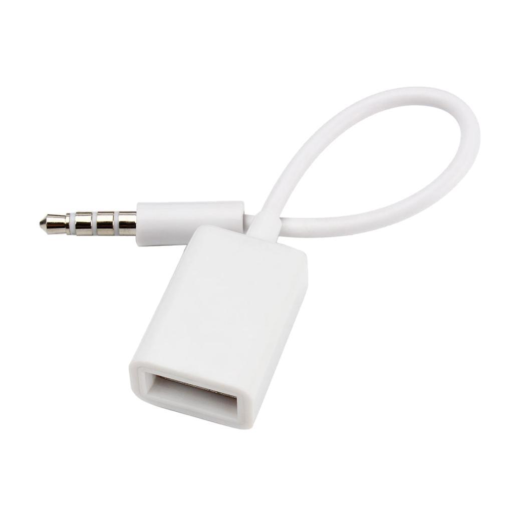 4x White 3.5mm Male AUX Audio Plug Jack to USB 2.0 Type A Female OTG Cable Converter Cable Cord for Car MP3