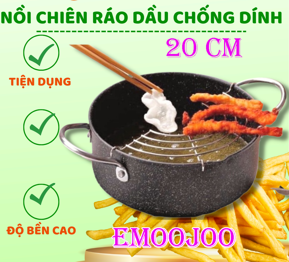 Nồi Chiên Chống Dính Nhật Bản 20cm Có Khay Để Ráo Mỡ