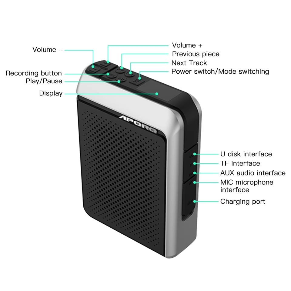 Loa trợ giảng Aporo T18 công suất 30W 2.4G Bluetooth 5.0 không dây