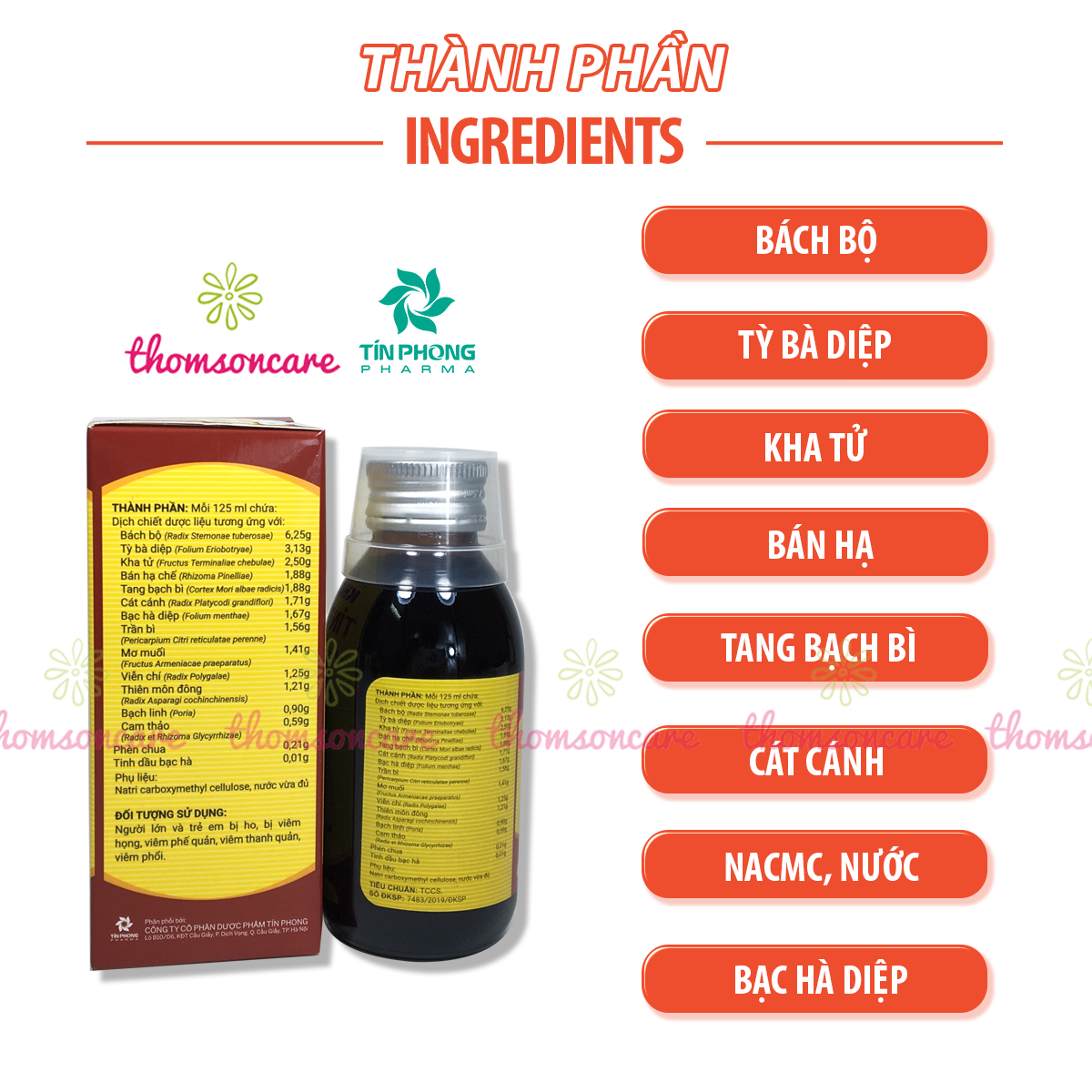 Siro Bổ phế Kha tử Tín Phong - Chai 125ml không đường - Hỗ trợ long đờm, giúp giảm ho, đau, ngứa rát cổ họng