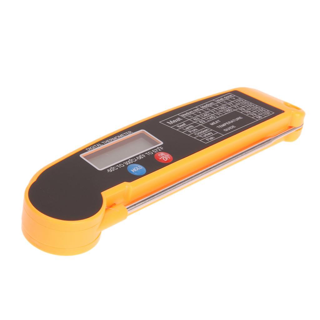 Digital Food Thermometer With Folding Long Probe BBQ Meat Water Milk Smoker Household Cooking Temperature Tools Black Yellow