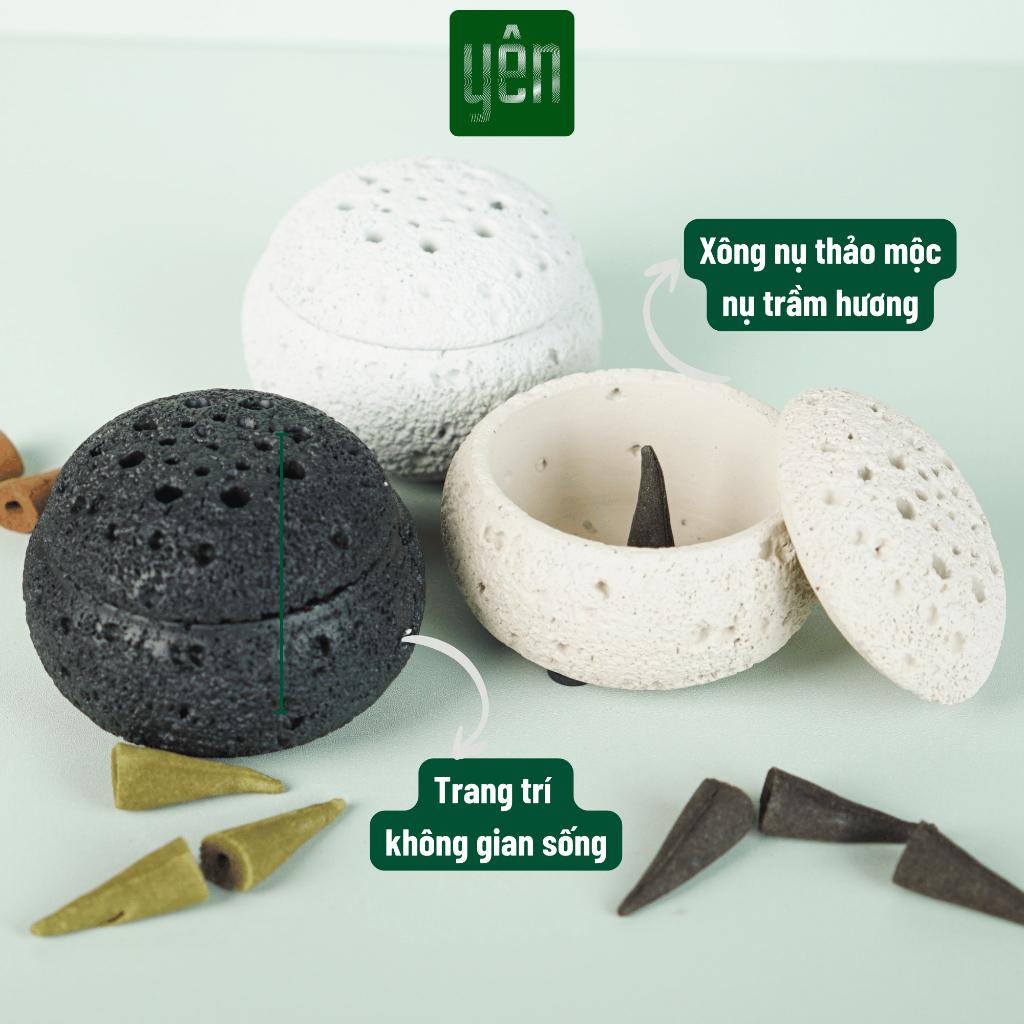 Lư Xông Nụ Yên Thảo Mộc Bằng Đá Đen Trắng Xám Tối Giản Trang Trí Nhà Xông Thơm Thiền Thư Giãn