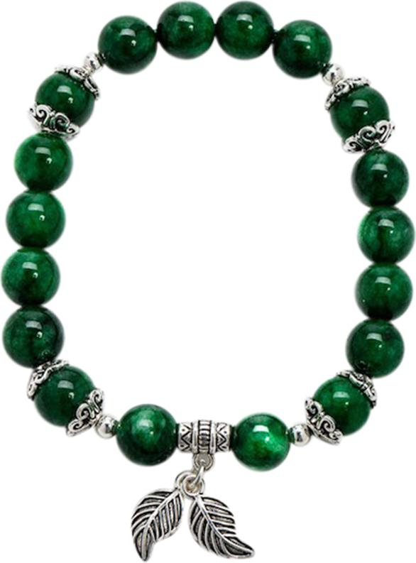 Vòng Đá Cẩm Thạch Charm Lá Bạc 925 8mm Ngọc Quý Gemstones VT156