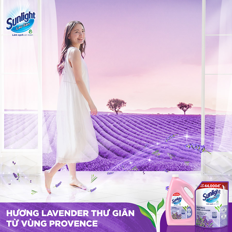 Nước lau sàn Sunlight Hoa Lavender Túi 3.6kg | Tinh dầu Thảo mộc 100% | Hương thơm tinh tế