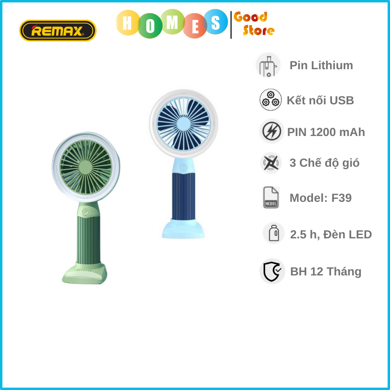 Quạt Mini Tích Điện Cầm Tay Remax F-39 Thời Gian 4-6 Tiếng - Hàng Chính Hãng