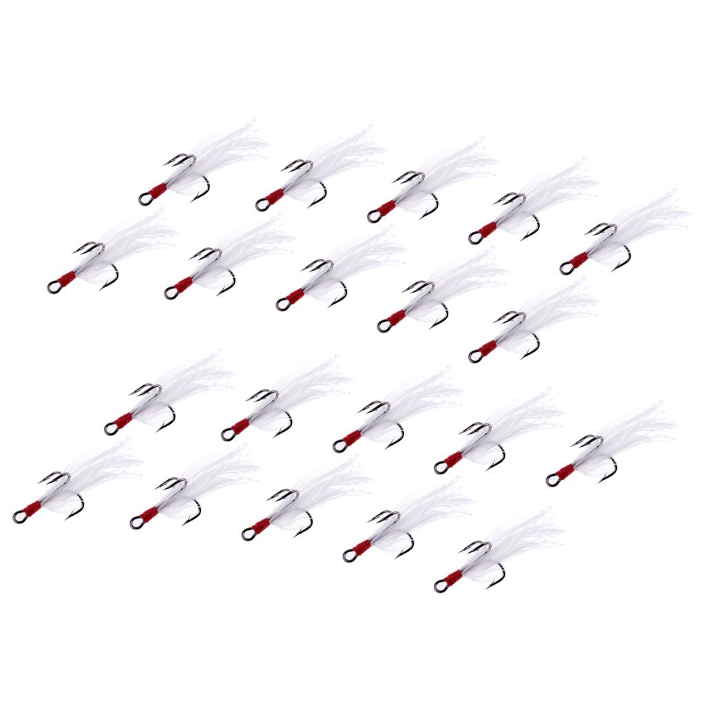 20Pcs Fishing Treble Hooks With Feather Lure Bait Hook Making Replacement 02