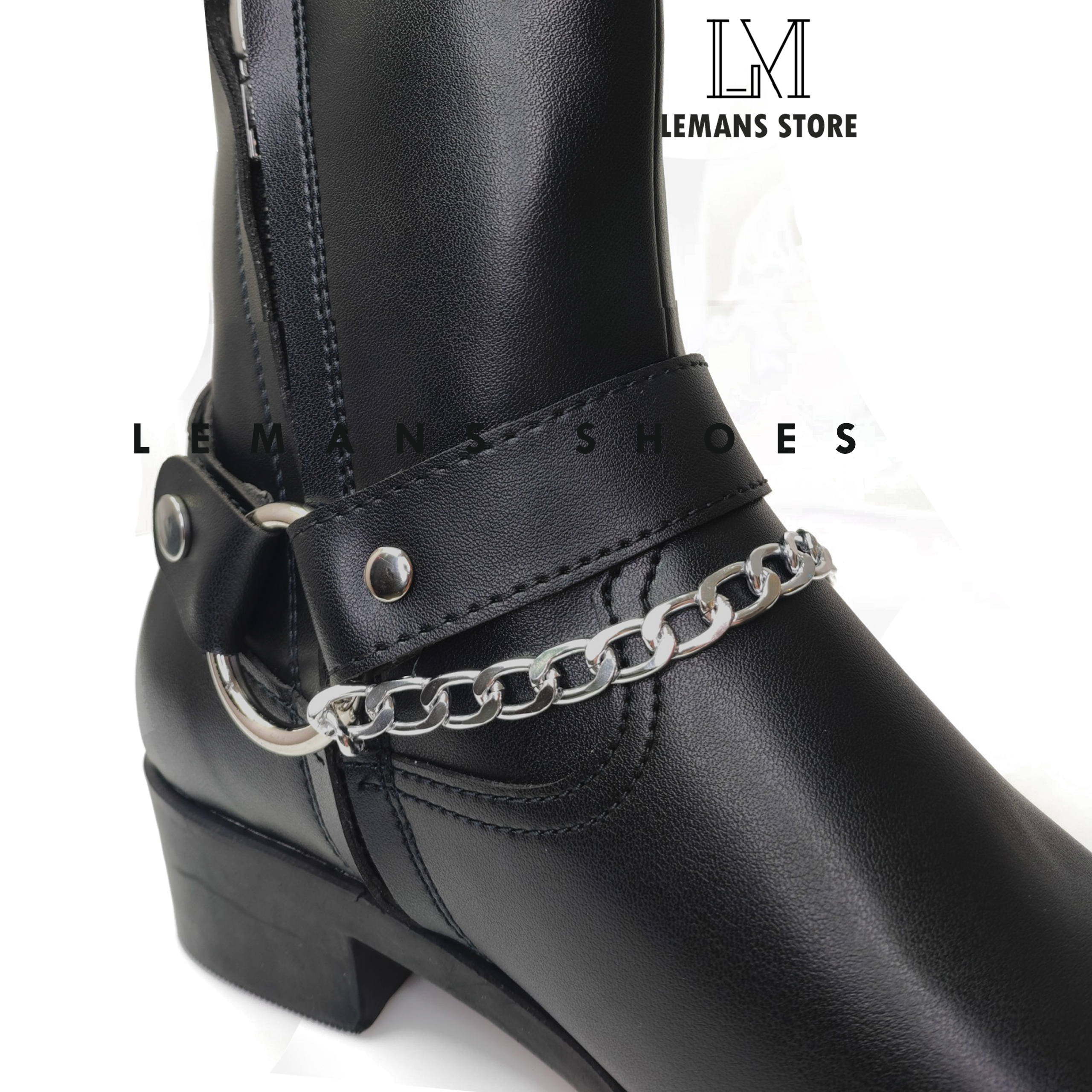 [ MUA 1 ĐƯỢC 4 ĐÔI] Giày da bò Zip (Harness) Boots LeMans ZB01B, tặng đai xích tạo 3 đôi Harnes Boots bảo hành 24 tháng