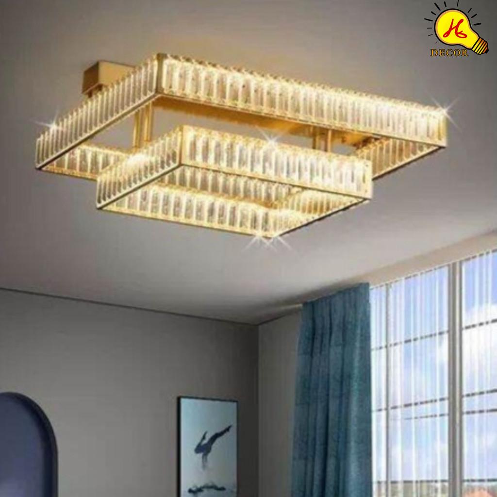 Đèn ốp trần pha lê phòng khách, phòng ngủ HQ - mã PLM23401 - ánh sáng 3 màu sang trọng, tiết kiệm HQ DECOR (HÀNG NHẬP KHẨU)