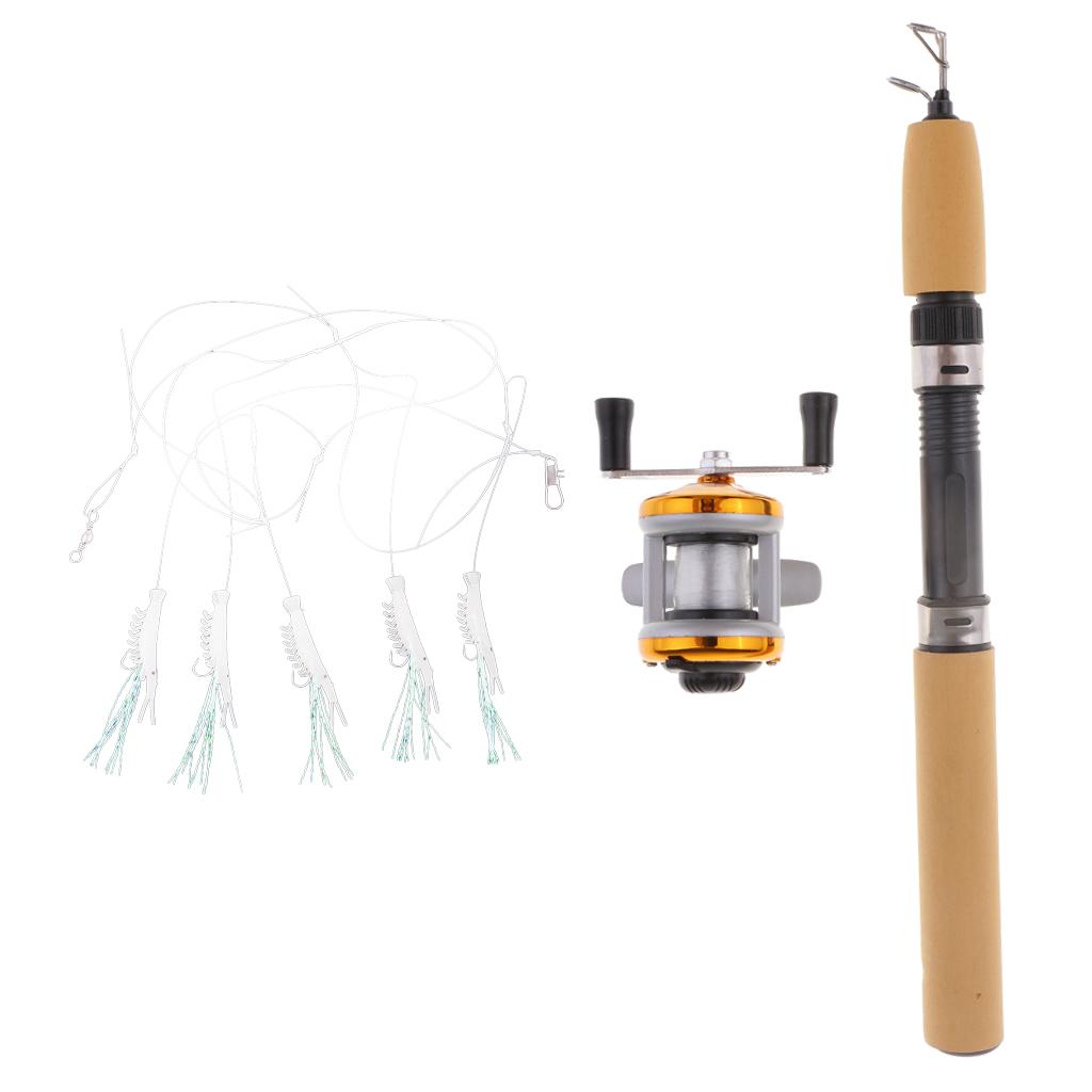 Mini Portable Telescopic Ice Fishing Rod Casting Pole+ Reel+100m Line Hook S