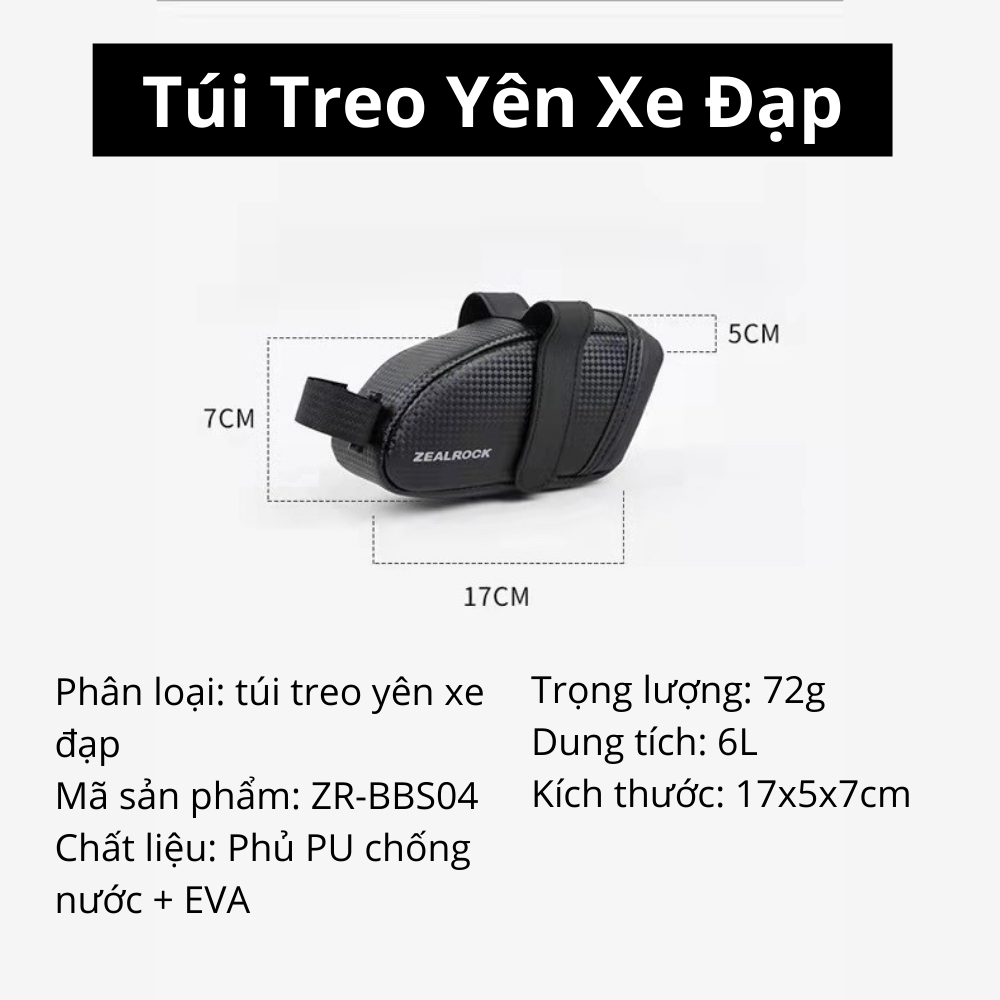 Túi Treo Yên Xe Đạp Vân Carbon Cao Cấp ZealRock - Chống nước - Phản Quang - Có Chỗ Gắn Đèn Xe Đạp | Túi xe đạp thể thao BigBull ZR-BBS04