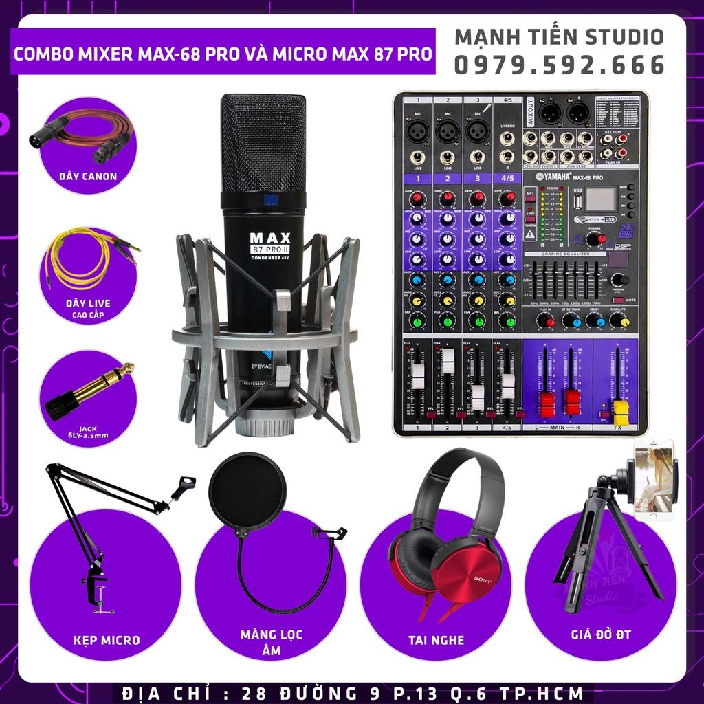 Combo thu âm Mixer Max 68 Và Micro Max 87-Pro-II đen livestream karaoke bán hàng onl tiktok đủ phụ kiện tặng kèm bh 12t