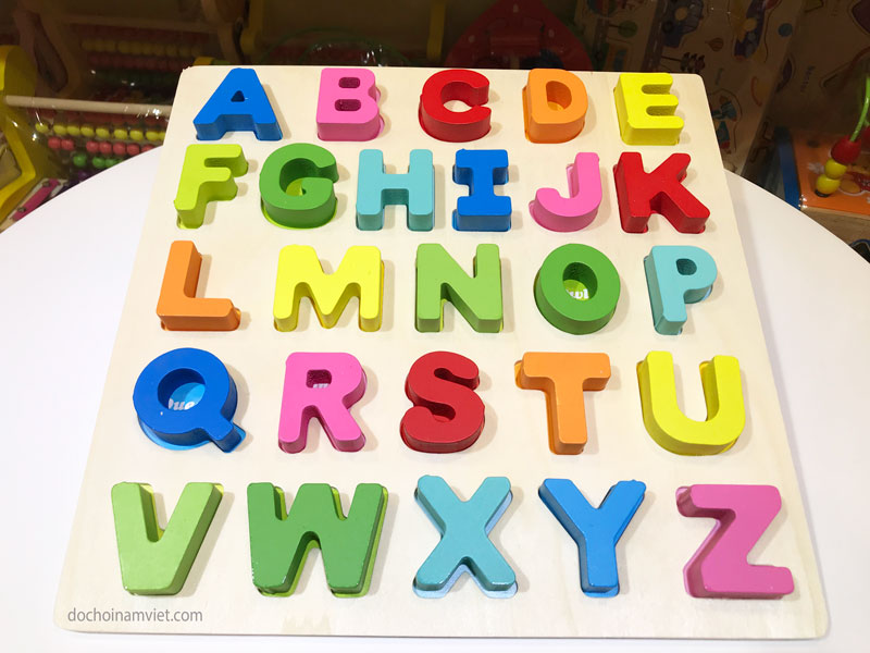 Bảng chữ Tiếng Anh in gỗ nổi size lớn, bộ chữ tiếng anh nhận dạng ráp ô cho trẻ ghi nhớ bảng chữ cái alphabet chữ lớn dễ cầm nắm