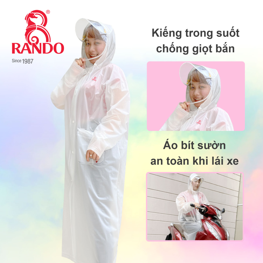 Áo Mưa Rando Trong Suốt 1 Đầu Có Kính Khẩu Trang