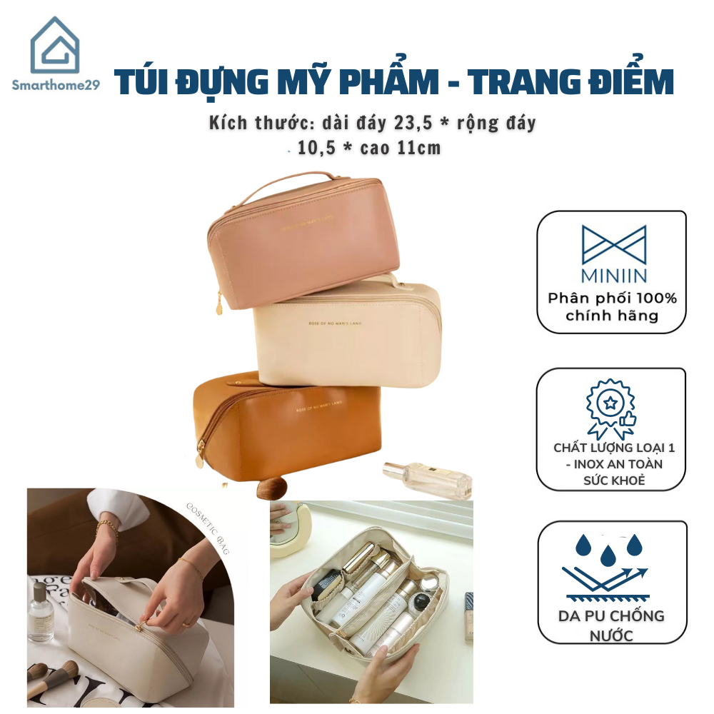 Túi Da Đựng Đồ Mỹ Phẩm Lớn,Túi Đựng Đồ Trang Điểm Cá Nhân Du Lịch Cao Cấp, Bền Đẹp Chắc Chắn - HÀNG CHÍNH HÃNG MINIIN