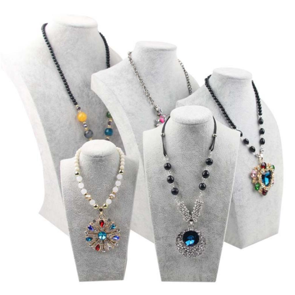 Set of 2 Velvet 3-Dimensional Necklace Jewelry Display Bust Stand Pendant Holder