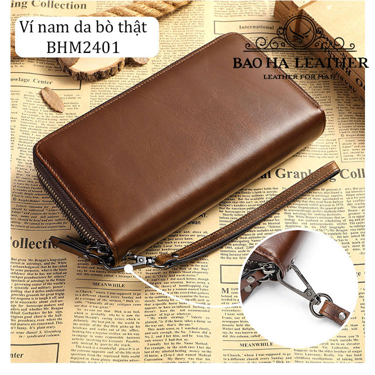 Ví cầm tay da bò cao cấp BHM2401 Clutch nam nữ da thật
