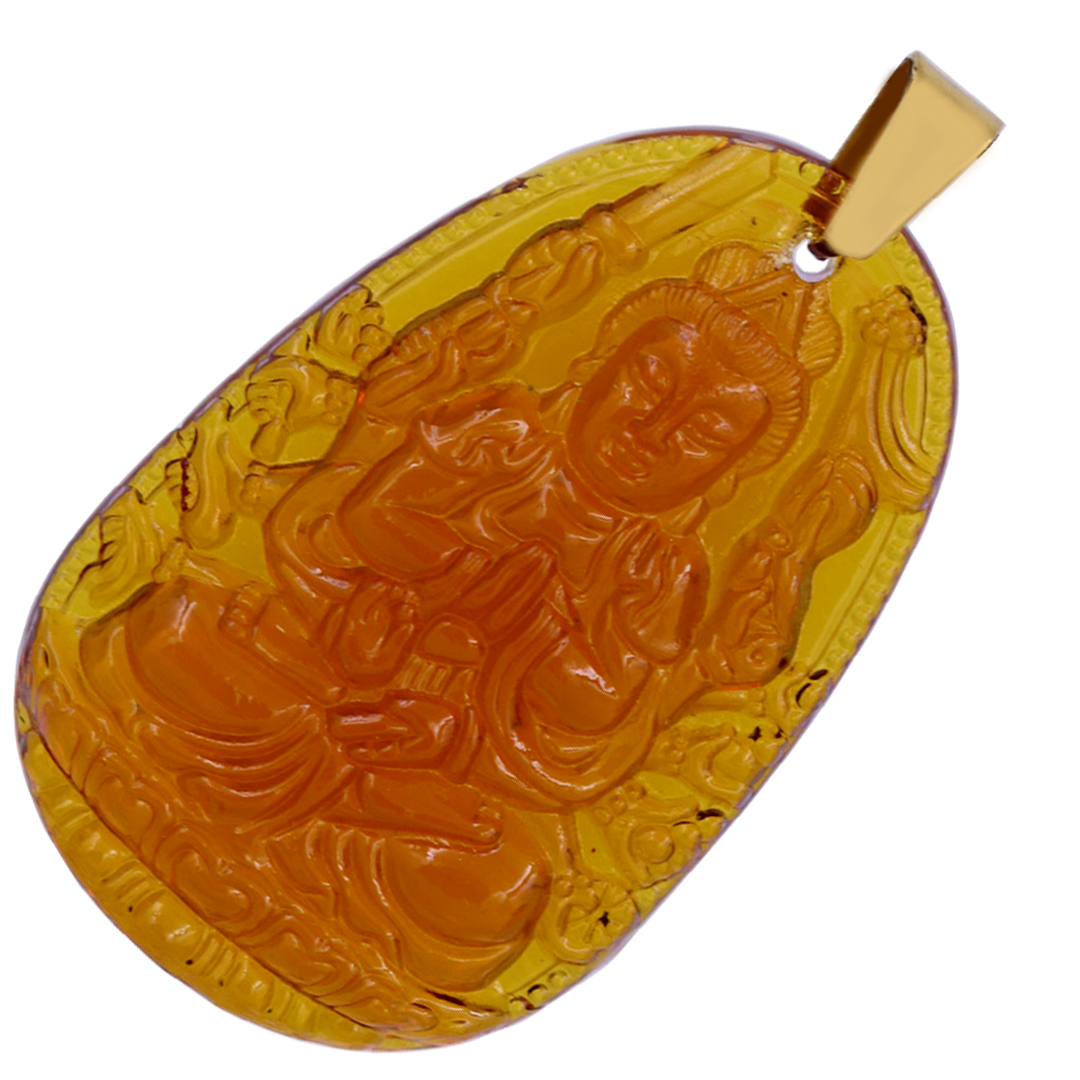 Mặt Phật Thiên thủ thiên nhãn 5 cm  pha lê trà kèm móc và dây chuyền inox vàng, Mặt Phật bản mệnh, Quan âm nghìn tay nghìn mắt