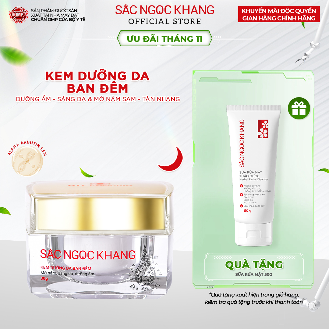 Kem Dưỡng Ban Đêm Sắc Ngọc Khang Dưỡng Sáng Và Mờ Thâm Nám 30G