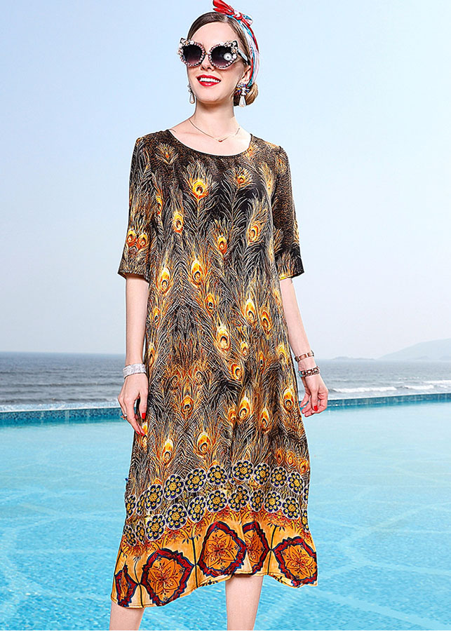 ĐẦM SUÔNG CHỮ A IN HỌA TIẾT ĐUÔI CÔNG D1660 285