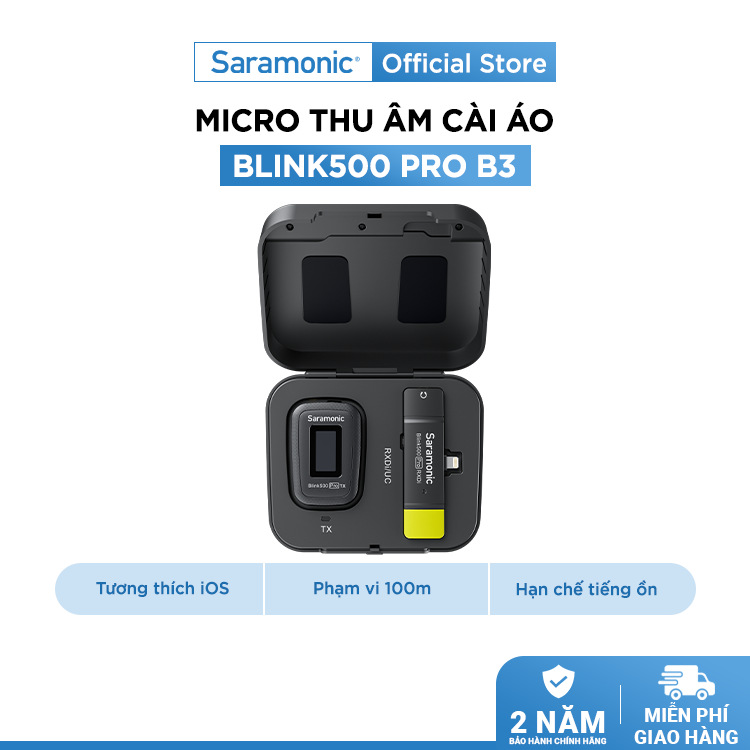 Bộ Micro Thu Âm Không Dây Saramonic Blink500 Pro B3 Cho Điện Thoại Iphone &amp; Thiết Bị Hệ Điều Hành IOS - Livestream/ Phỏng Vấn/ Quay Video - Hàng Chính Hãng