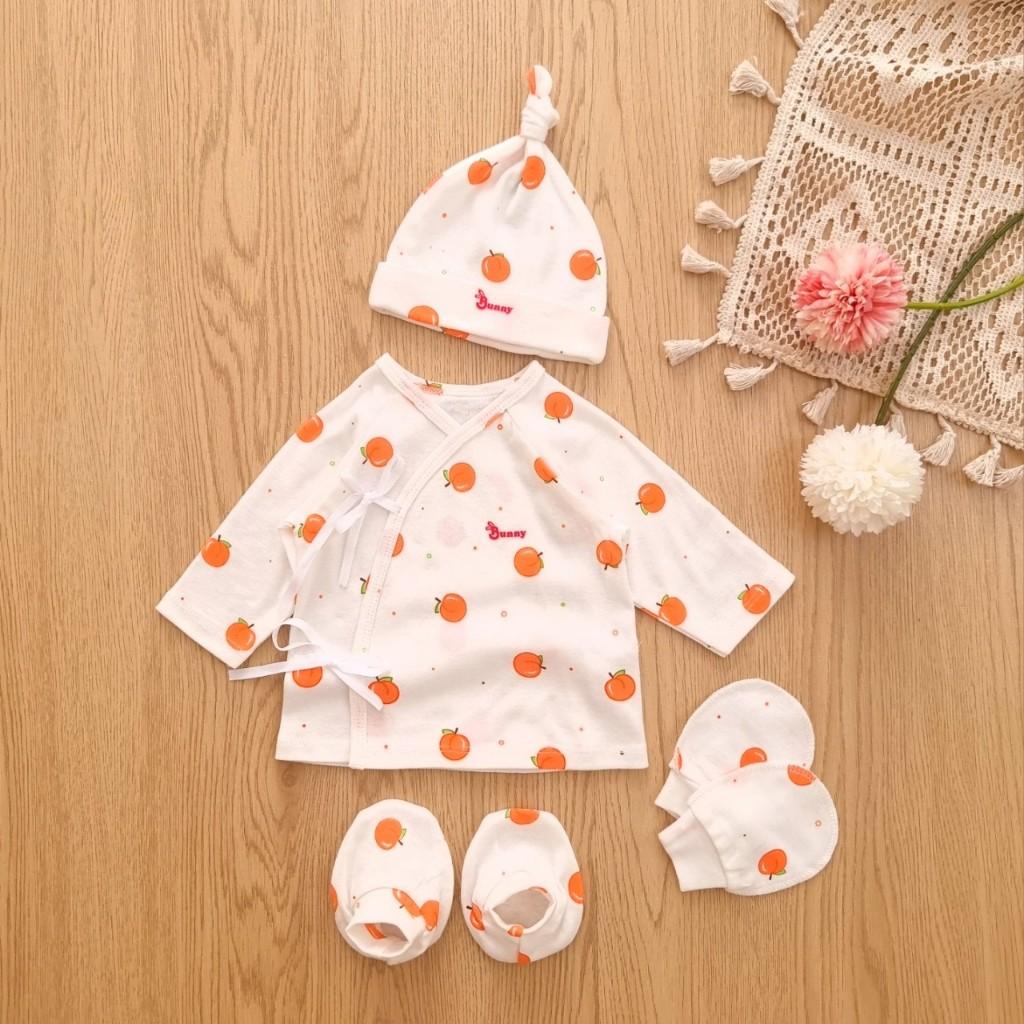 [Dưới 6kg] Set Áo Cột Dây Kèm Nón, Bao Tay Bao Chân Sơ Sinh Cho Bé - BunnyBaby