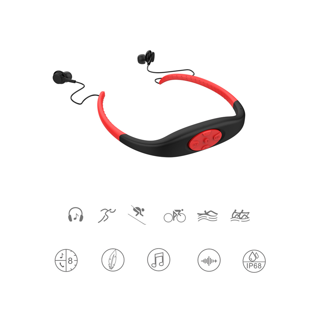 Tai Nghe Thể Thao Bluetooth 5.0 8Gb Đeo Cổ Và Chống Nước IPX8 Khi Bơi
