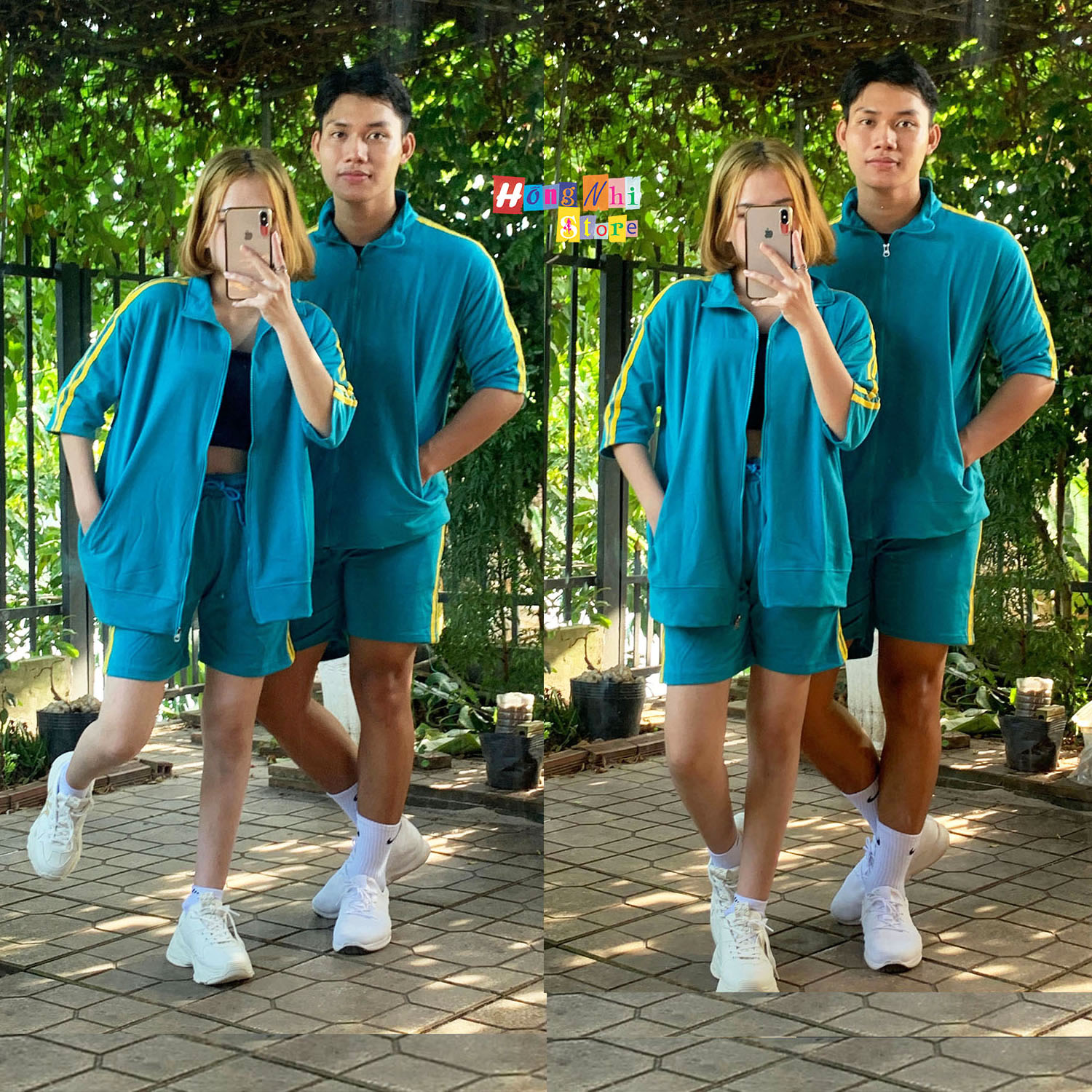 Set Bộ Thể Thao Oversize Ulzzang Unisex Áo Khoác Tay Ngắn Quần Short Màu Xanh Cao Cấp - MM - M