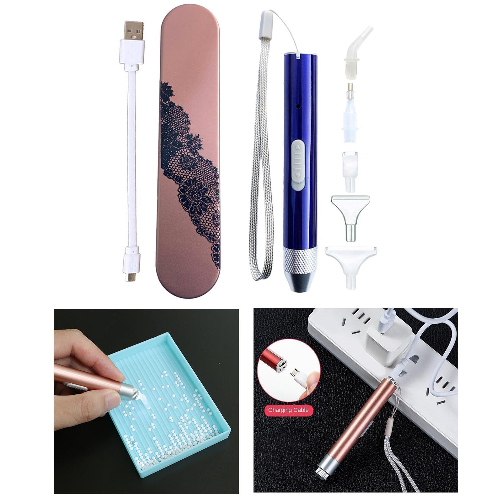 5D Diamond Painting Point Drill Pen, Square Round Drill DIY Accessories Lighting Diamond Painting Tool with USB Cable and Storage Bag